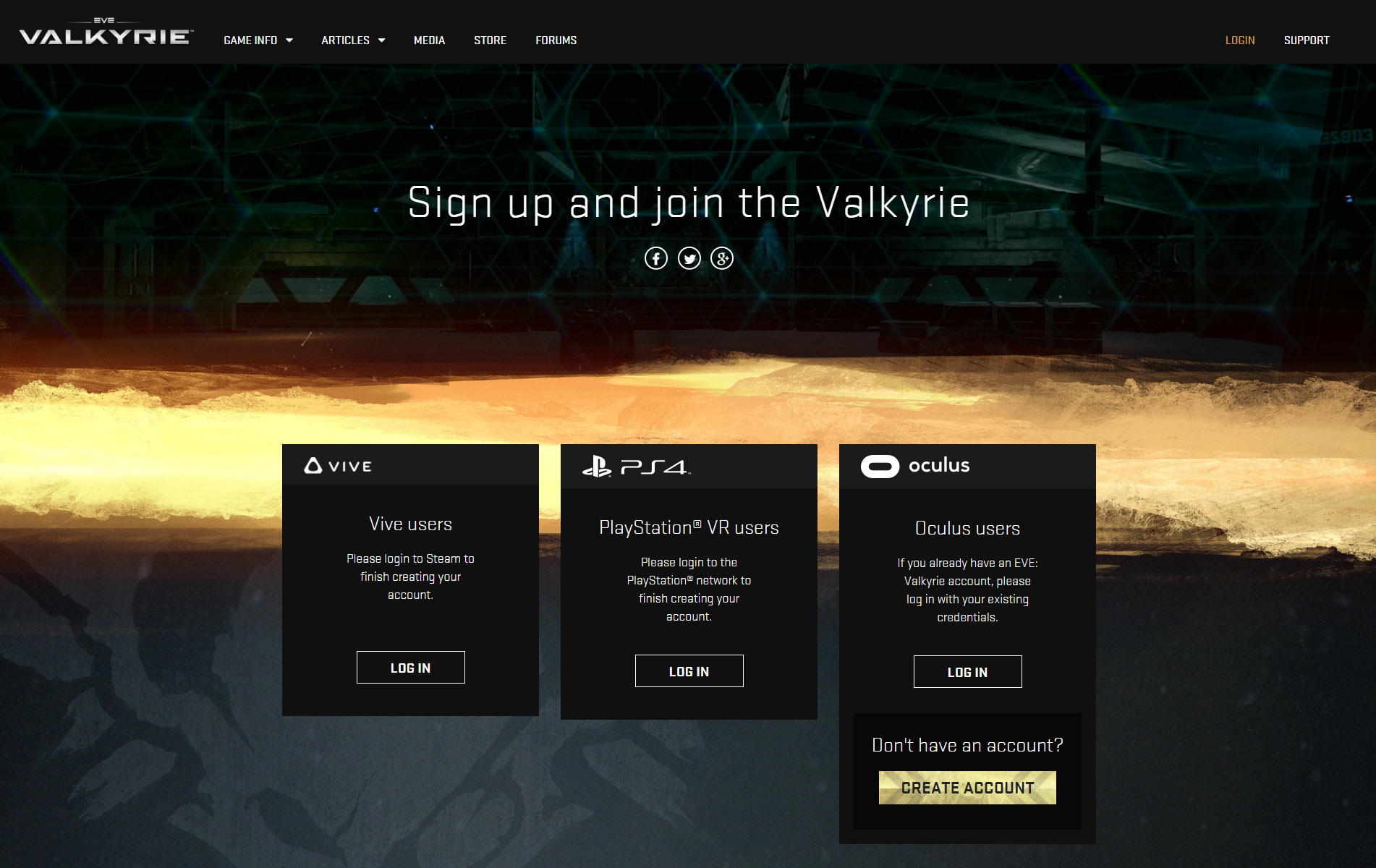 Signup page with three platforms